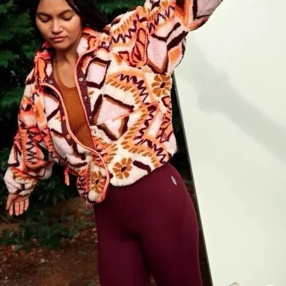 Free People Movement Hit The Slopes Printed Fleece Jacket NWOT - Picture 1 of 9
